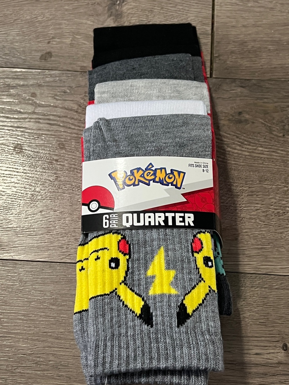 6 Pairs Pokémon Quarter Socks Size 8-12 New